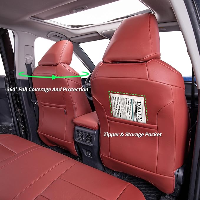 coverdream 2026 Rav4 Seat Covers Custom Fit for 2026 Toyota Rav4 Hybrid (Woodland/Limited) SUV,Full Set Luxury Waterproof Leather Car Seat Protector Wine Red