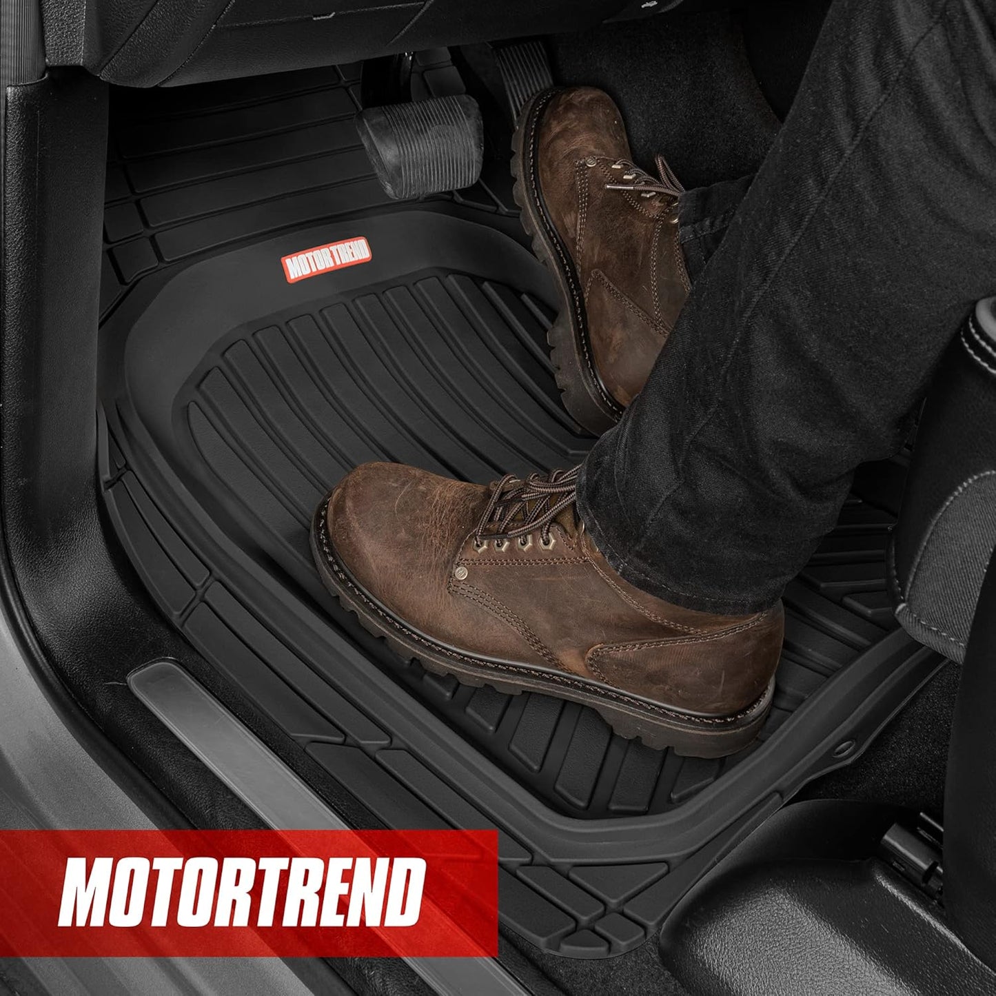 Motor Trend FlexTough Plus-2 Piece Front Car Floor Mats- Black Contour Liners-Deep Dish Heavy Duty Rubber Floor Mats for Car SUV Truck & Van-All Weather Protection, Universal Trim to Fit
