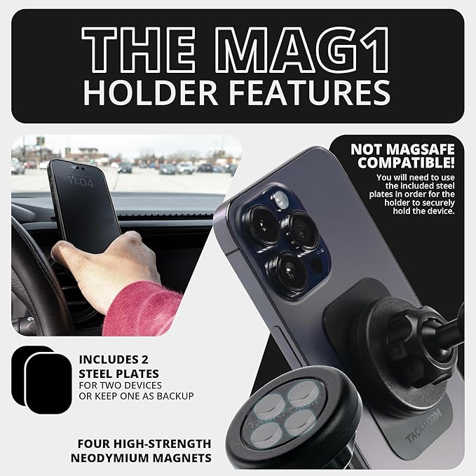 Tackform Link Vent Phone Mount Compatible with 2016-2023 Toyota Tacoma and 2014-2021 Toyota Tundra | Aluminum | Zero Slip | Universal Magnetic Phone Holder | 2" Arm | Black | (NOT MAGSAFE Compatible)