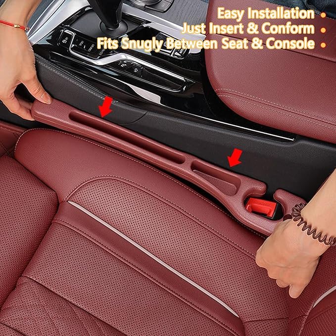 Car Seat Gap Filler Organizer of 2 - No Drop Seat Guard, Universal Car Seat Gap Filler, Durable Non-Slip Material, Easy 10-Second Install for Cars, Trucks & SUV (Black)