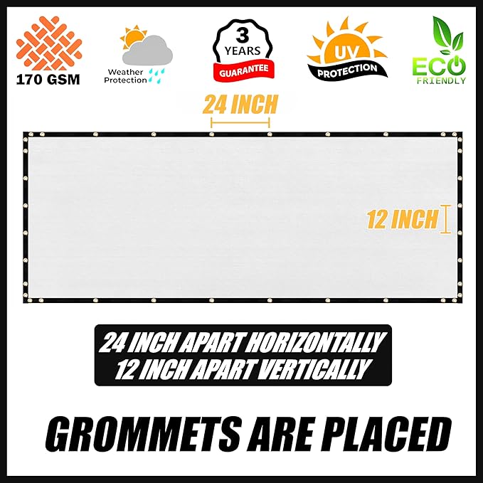 Royal Shade Custom Size 5' x 189' White Fence Privacy Screen Windscreen Cover Netting Mesh Fabric Cloth - Cable Zip Ties Included (We Make Custom Size)