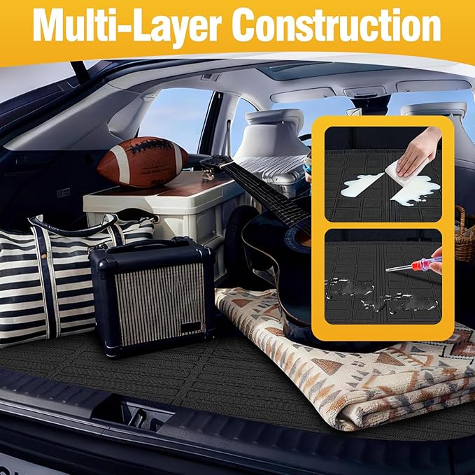 Trunk Liner Cargo Liners for 2018-2024 Ford Expedition Navigator 7/8 Seat Rear Trunk Floor Mats with Backrest Mat 3D Boot Tray All-Weather TPE Black