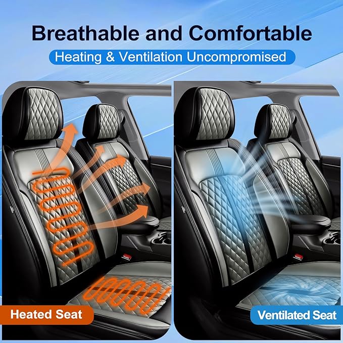 Fit Sonic Car Seat Covers for Select Chevrolet/Chevy Sonic 2012-2020, Premium Full Coverage Leather, Airbag Compatible, Waterproof All Weather Seat Cushion Protector, Front Pair Black+Gray
