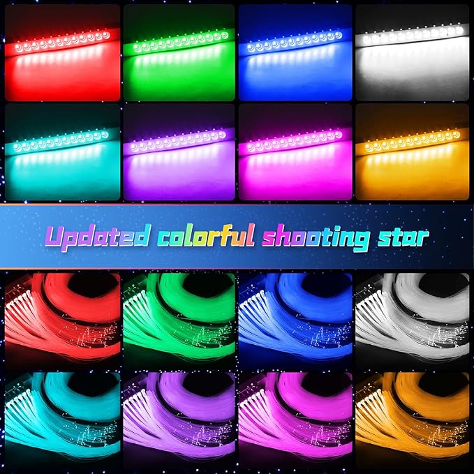 Split Car Starlight Headliner Kit, 4 Colors 12W Meteor Fiber Optic Star Ceiling Lights, 1000pcs*0.02in*9.8ft+240 RGBW Shooting Stars Lights for Car Home Theaters Roof Décor