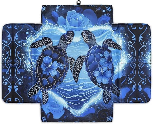 Wanyint Sea Turtle Hibiscus Car Center Console Cover Soft Armrest Cover Cushion with Pockets Storage Bag Scratch Resistant Arm Rest Covering Middle Console Pad Car Decor