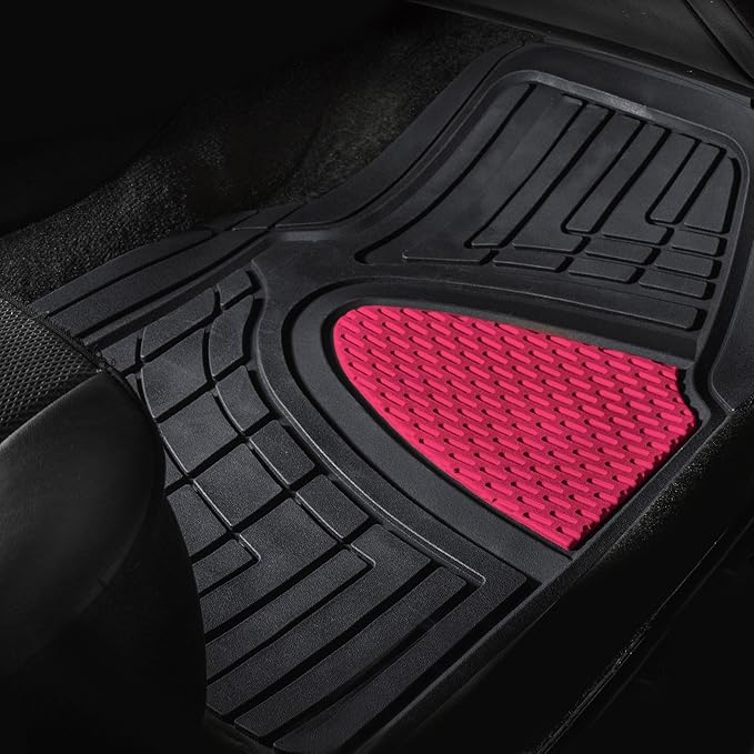 FH Group Automotive Floor Mats Tall Channel Pink Universal Fit Full Set Climaproof™ for Most Sedan, SUV and Trucks, Trimmable Rubber Combo Small Car Seat Cover Design Heavy-Duty Floor Mats for Car