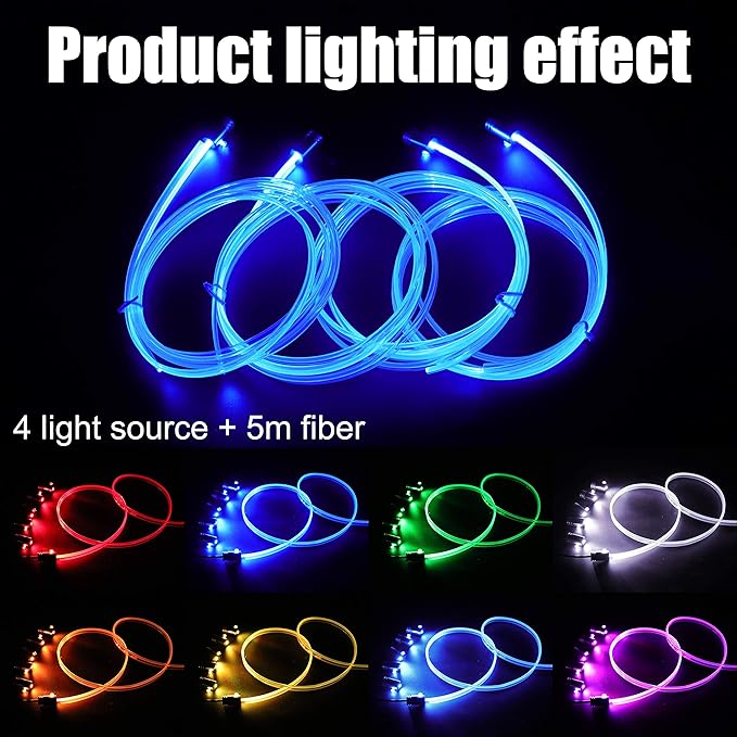 Car Ambient Lighting Kit 8 Colors Multicoloured Music Optic Fiber RF Remote Control Car DIY Decorative Atmosphere Lighting DC 12V 1W 5m