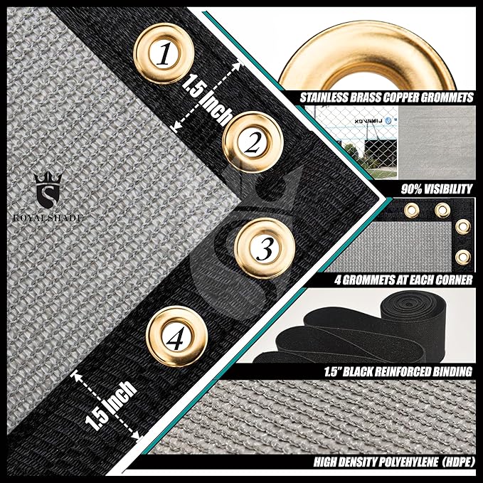Royal Shade 5' x 50' Gray Fence Privacy Screen Windscreen Cover Netting Mesh Fabric Cloth - Cable Zip Ties Included (We Make Custom Size)