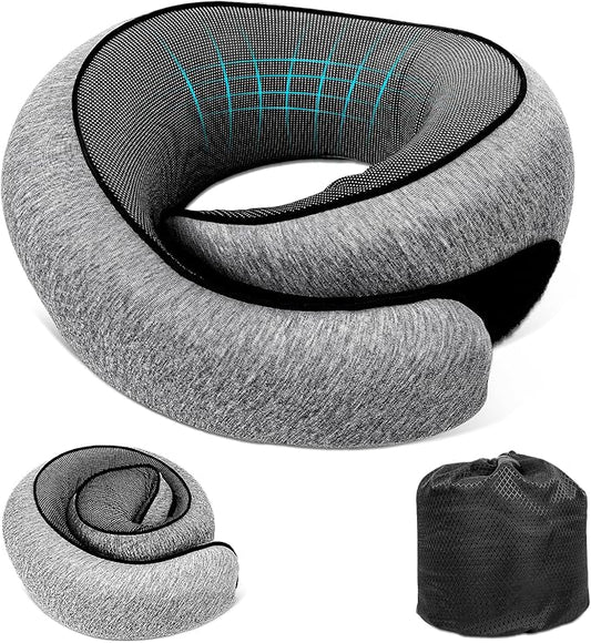 Travel Neck Pillow for Airplanes, Memory Foam with Chin Support, Ergonomic 360 Degree Cervical Support for Plane/Car/Train/Office (Dark Grey)