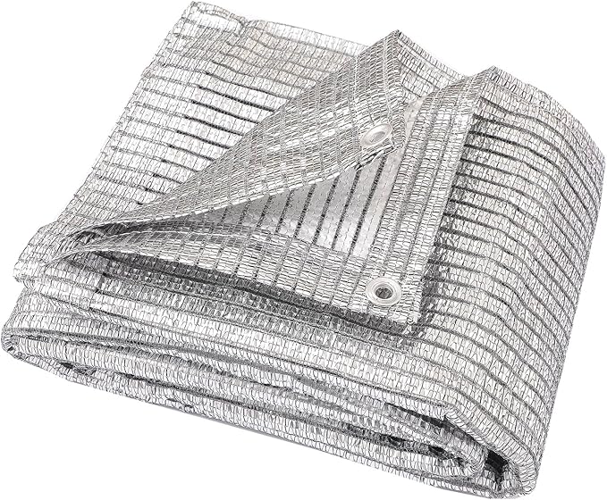 65% Aluminum Foil Shade Cloth with Grommets,8ft x 8ft, Mesh Sun Block Fabric Cover, Canopy, Privacy Screen for Outdoor Patio, Garden, Backyard, Silver