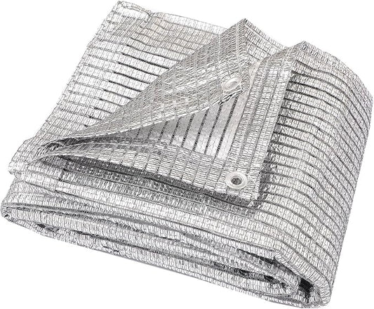 65% Aluminum Foil Shade Cloth with Grommets,10ft x 18ft, Mesh Sun Block Fabric Cover, Canopy, Privacy Screen for Outdoor Patio, Garden, Backyard, Silver