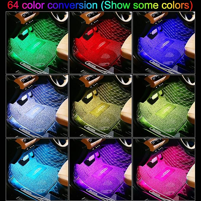 RGB Car Footwell Ambient Lighting Kit USB 16.7 Millions Colors Sound Active Music Sync APP Control + RF Remote Controller Car Interior Multicolored Footwell Atmosphere Light