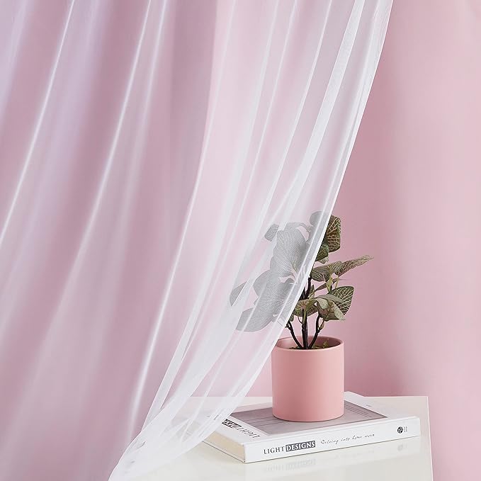 Bujasso Pink Blackout Curtains with Sheer Overlay Mix and Match Double Layer 80% Room Darkening Window Treatment Set for Girls Bedroom Living Room Pink Drapes with Tiebacks Grommet Top 54" Wx84 Lx2