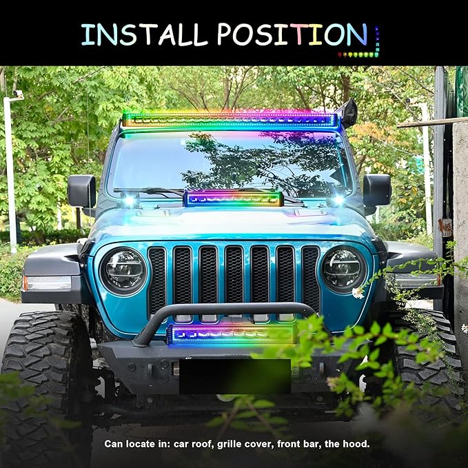 42" Curved RGB LED Light Bar 2X 4 Flood LED Pods with Chasing RGB Halo 16 Solid Colors Offroad Driving Fog Lights with Switch Wiring Harness