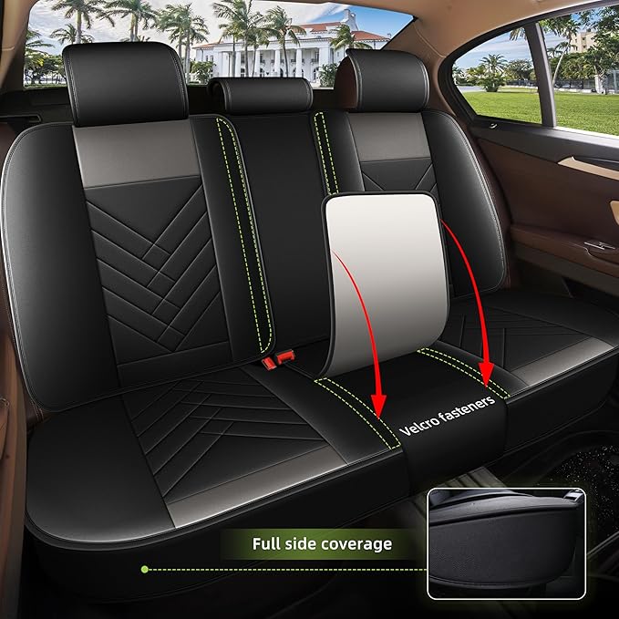 AOMSAZTO Car Seat Cover for Chevrolet Chevy Malibu 2009-2025 2026 Full Set, Leather Car Seat Protector Waterproof, Non Slip Car Seat Cushion, Interior Seat Covers Automotive Accessories - Black&Grey