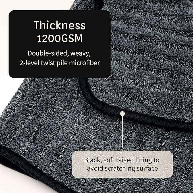 High Absorbency Weavy Microfiber Car Detailing Soft Drying Towel 1200gsm (1pack, 13.7"x13.7")