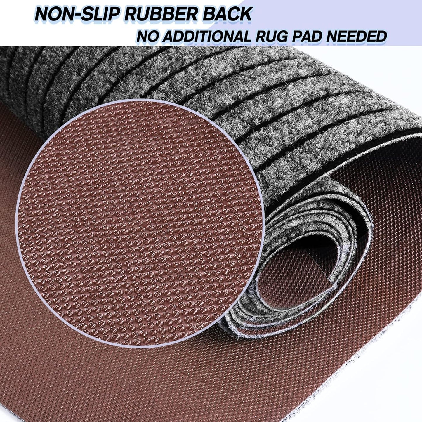 Custom Size Backed Non-Slip Area Rugs Runner, Easy Clean, Waterproof Runner Rugs for Hallway Entryway, Kitchen, Laundry, 4FT x 67FT, Gray Stripe