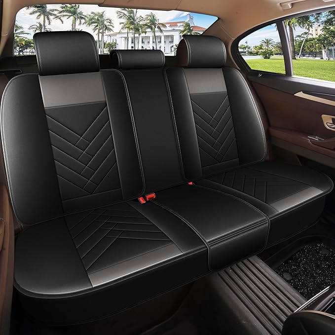 AOMSAZTO Car Seat Covers Full Set Fit for Nissan Pathfinder 2011-2025 2026 Waterproof Faux Leather Car Seat Cushions Automotive 5 Seat Covers Set（Black&Grey）