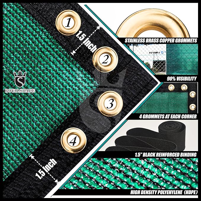 Royal Shade Custom Size 5' x 115' Green Fence Privacy Screen Windscreen Cover Netting Mesh Fabric Cloth - Cable Zip Ties Included (We Make Custom Size)