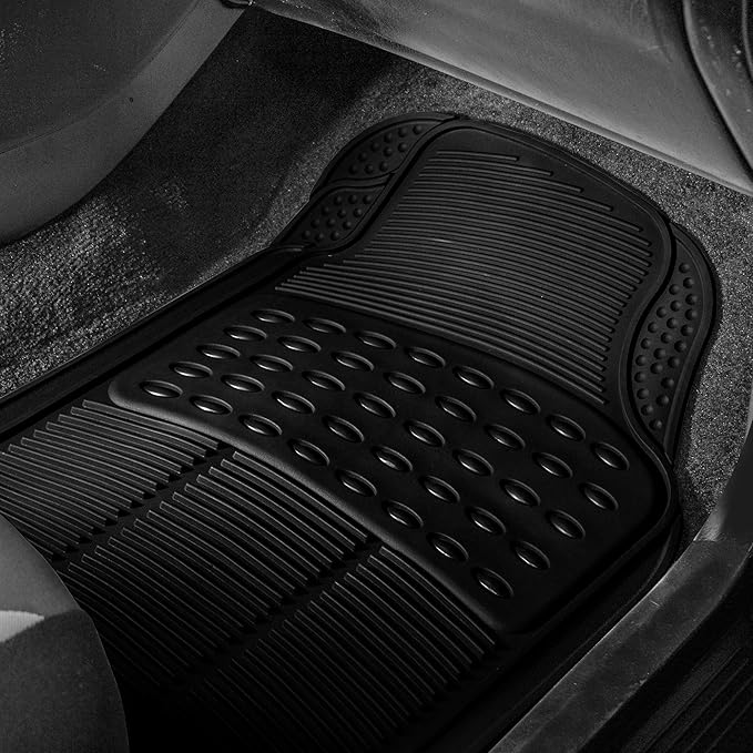 FH Group Automotive Floor Mats - Heavy-Duty (Black) Rubber Floor Mats for Cars, Universal Fit Full Set 2 Rows Floor Mat, Climaproof™ Floor Mats, Trimmable Floor Mats for Most Sedan, SUV, Truck Mats.