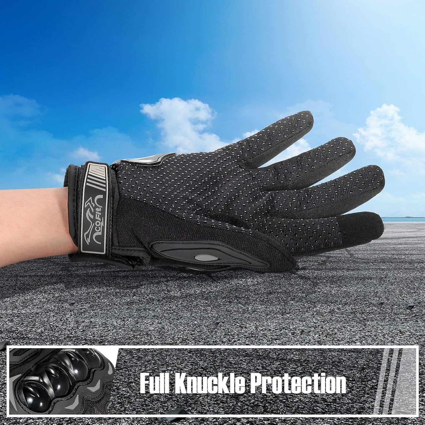 COFIT Motorcycle Gloves for Men and Women, Full Finger Touchscreen Motorbike Gloves for BMX ATV MTB Riding, Road Racing, Cycling, Climbing, Motocross - Black M