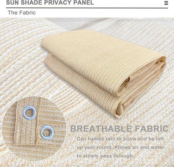 Sun Shade Privacy Panel with Grommets on 4 Sides for Patio, Awning, Window Cover, Pergola or Gazebo (Banha Beige, 8' x 10')
