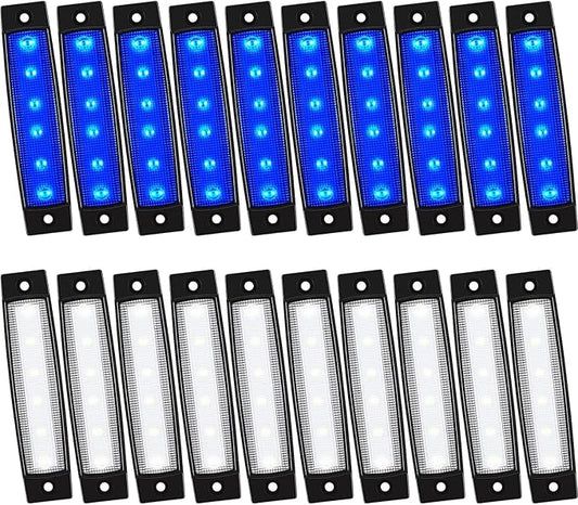 Treela 20 Pcs Car Rock Strip Lights Underglow Wheel Well Lighting Kits Exterior Waterproof LED Truck Lights for Golf Cart ATV RV Offroad UTV Snowmobile, Blue and White