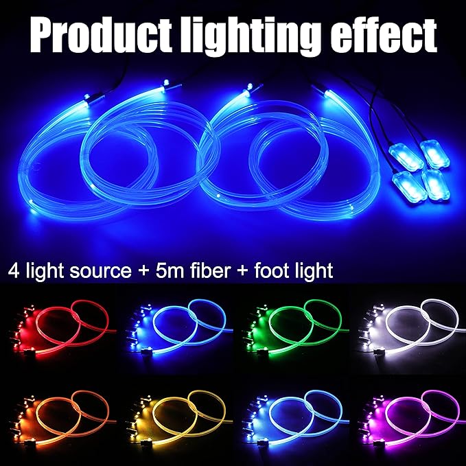 Car Ambient Lighting Kit 64 Colors Multicoloured Music Optic Fiber APP Control Car DIY Decorative Atmosphere Lighting DC 12V 1W 5m