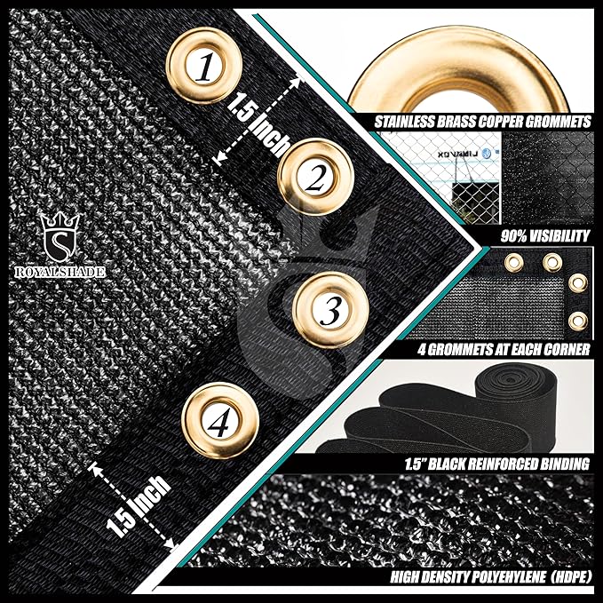 Royal Shade Custom Size 6' x 7' Black Fence Privacy Screen Windscreen Cover Netting Mesh Fabric Cloth - Cable Zip Ties Included (We Make Custom Size)