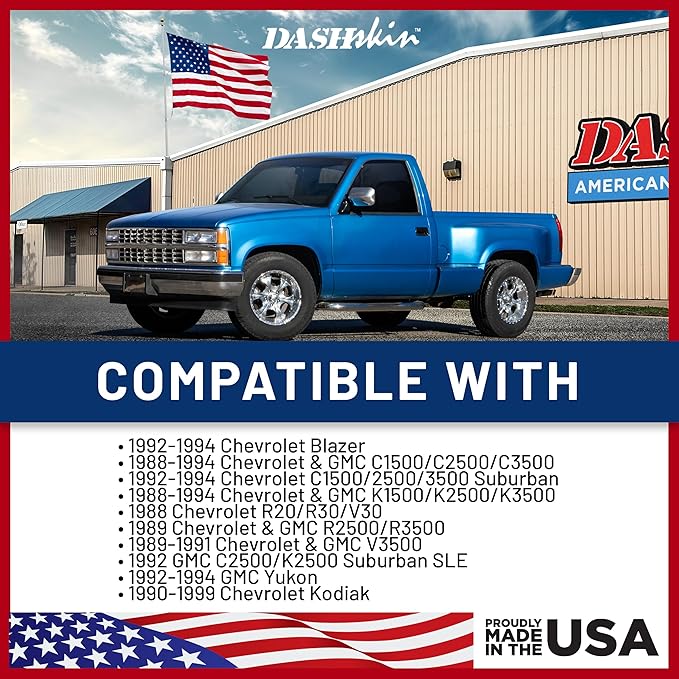 DashSkin Dash Cover Compatible with 1988-1994 C1500 C2500 C3500 K1500 K2500 K3500 Silverado Sierra Tahoe Yukon Suburban in Light Grey (AKA Warmer Grey) - Hard Molded Plastic Dashboard Cap