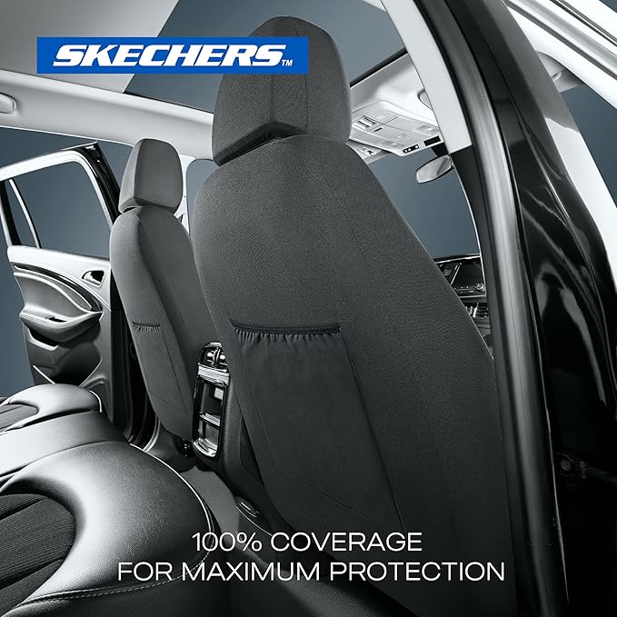 Skechers Seat Covers, Premium Breathable Polyester Car Seat Covers, Car Seat Covers Front Seats Airbag Compatible, Automotive Comfort for Most Cars, Vans, Trucks, SUVs (Two Front, Grey)