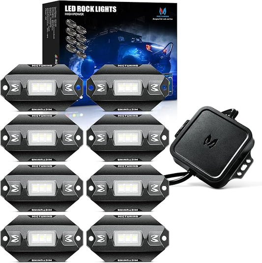 MICTUNING C1 8 Pods RGBW LED Rock Lights - Multicolor Underglow Neon Light Kit with Bluetooth Controller, Music Mode