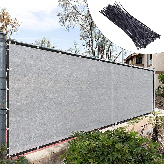 Royal Shade Custom Size 6' x 44' Grey Fence Privacy Screen Windscreen Cover Netting Mesh Fabric Cloth - Cable Zip Ties Included (We Make Custom Size)