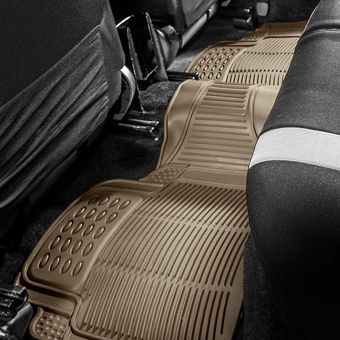 FH Group Climaproof™ Trimmable Non-Slip Vinyl Floor Mats Full Set - Universal Fit for Cars Trucks and SUVs (Beige) F11306 + F16400
