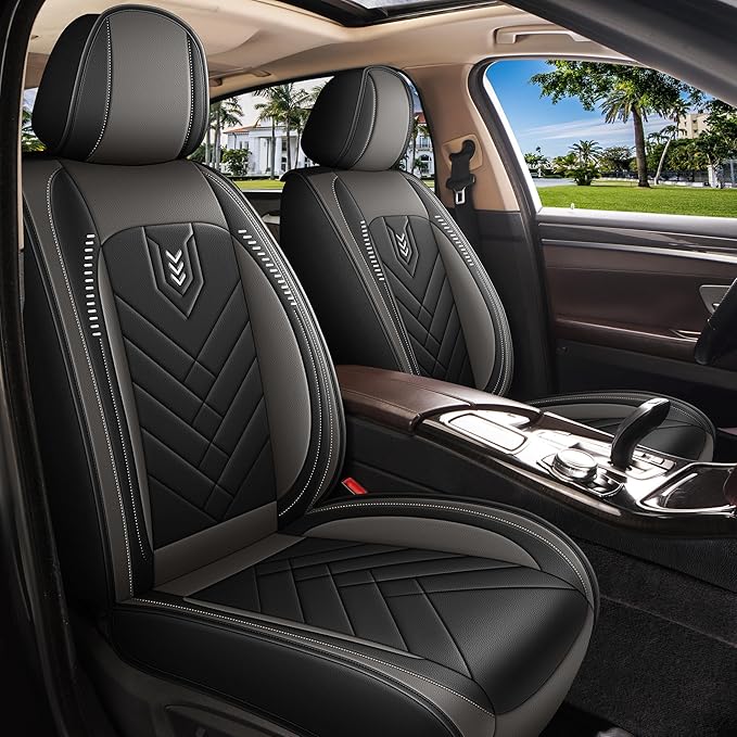 AOMSAZTO Car Seat Cover for Chevrolet Chevy Cruze 2011-2019 Full Set, Leather Car Seat Protector Waterproof, Non Slip Car Seat Cushion, Interior Seat Covers Automotive Accessories - Black&Grey