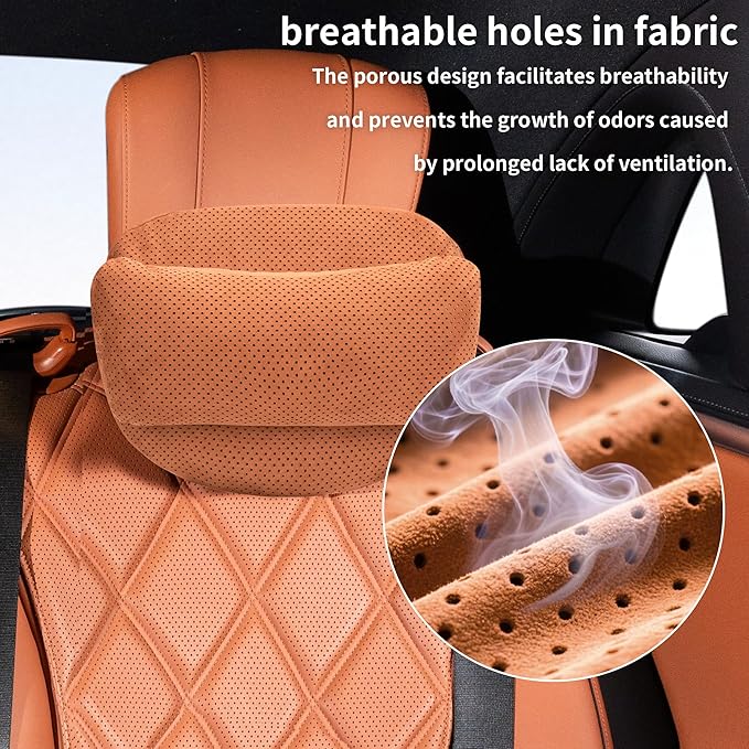 Car Headrest Pillow, Premium Suede Car Neck Pillow with Adjustable Strap, Ergonomic Car Neck Support Pillow for Relieve Driving Fatigue, Universal Fit Cars SUVs Sedan Home Office (Orange)