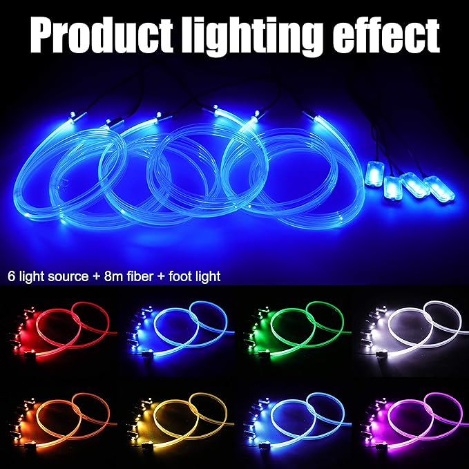 64 Colors Car Ambient Lighting Fiber Optic APP Control Multicoloured Music Car Atmosphere Decorative Lighting Kit 1W DC 12V-24V 8m