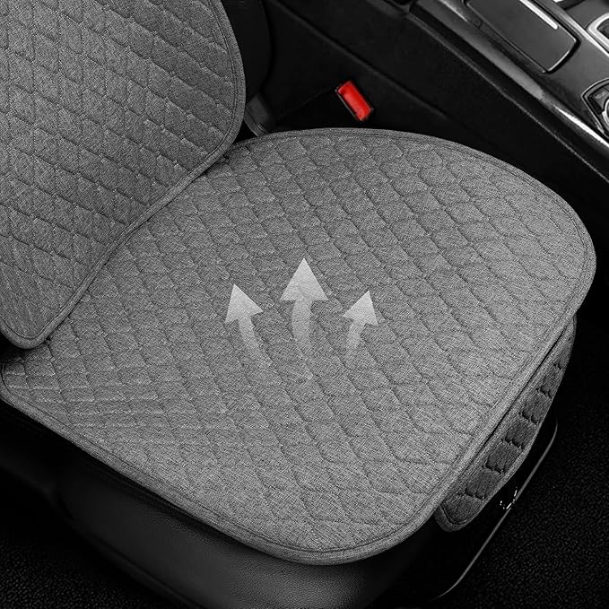 Car Seat Covers, 2 Pack Linen Front Seat Covers for Car, Non-Slip Soft Breathable Front Car Seat Protector Universal Fit Most Automotive, Van, SUV, Trucks (2Pack Light Grey)