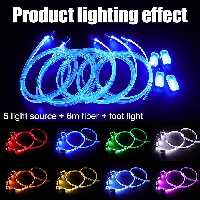 Car Ambient Lighting Kit 64 Colors Multicoloured Music Optic Fiber RF Remote + APP Control Car DIY Decorative Atmosphere Lighting DC 12V 1W 6m