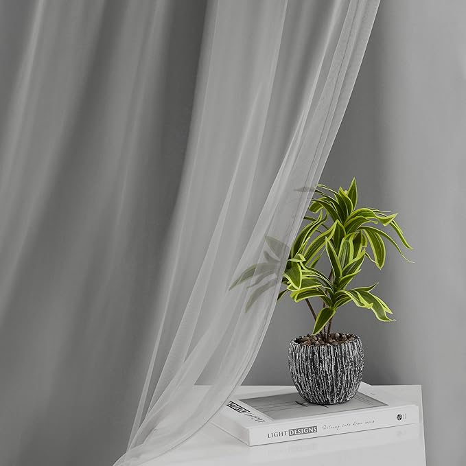 Bujasso Grey 90% Blackout Curtains with Sheer Overlay Mix and Match Double Layer Window Curtains Thermal Insulated 63 inch for Living Room Bedroom Gray Drapes with Tiebacks Grommet Top 54" Wx63 Lx2
