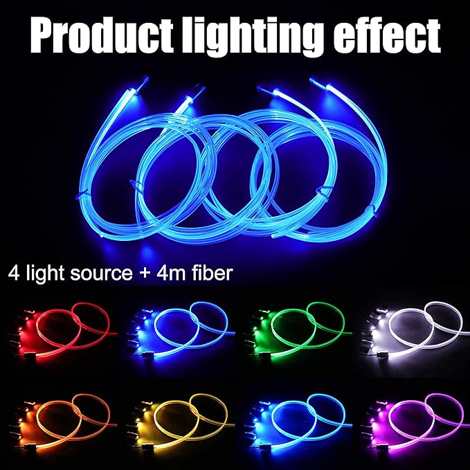 4 m Optic Fiber Car Ambient Lighting Kit Bluetooth App Control + RF Remote Control 64 Colors Multicoloured Music Interior Lighting Kit 12V 1W