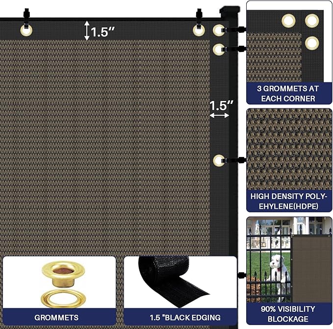 Windscreen4less Privacy Fence Screen Heavy Duty Windscreen Fencing Mesh Fabric Shade Net Cover with Brass Grommtes for Outdoor Wall Garden Yard Pool Deck, 8'x241' Brown