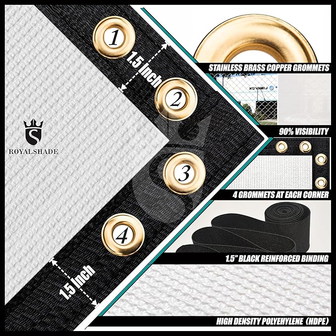 Royal Shade Custom Size 6' x 172' White Fence Privacy Screen Windscreen Cover Netting Mesh Fabric Cloth - Cable Zip Ties Included (We Make Custom Size)