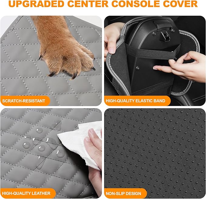 Center Console Cover for Cars Fit for Jeep Compass Leather Armrest Covers with 2 Storage Bags(Grey)