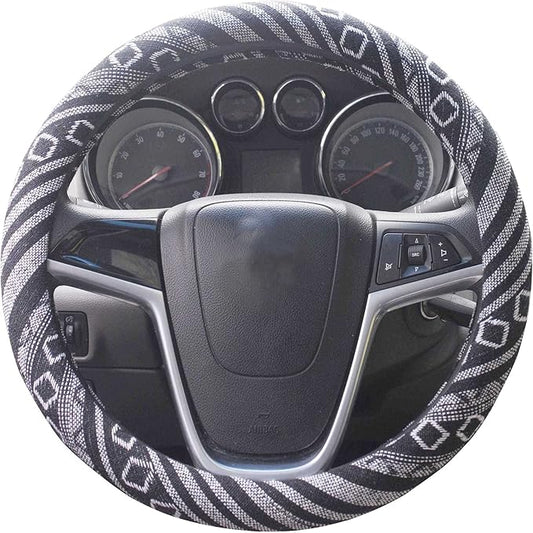 Large Ethnic Style Coarse Flax Cloth Automotive Steering Wheel Cover Anti Slip and Sweat Absorption Auto Car Wrap Cover (15.25''-16'' G)