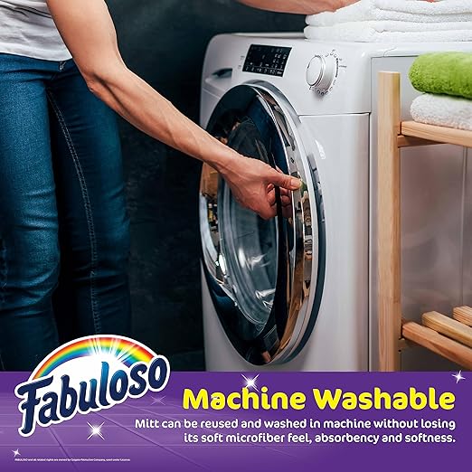 Fabuloso Microfiber Cleaning Mitt Glove, Lint-Free Scratch-Free Dusting and Washing for Furniture, Blinds, Baseboards, Shelves and Car Interior, One Size Fits All, Blue, 3-Pack