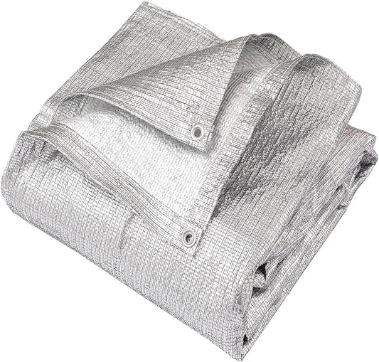 95% Sun Block Heavy Duty Aluminum Foil Shade Cloth with Grommets,12ft x 12ft, Mesh Sun Block Fabric Cover, Canopy, Privacy Screen for Outdoor Patio, Garden, Backyard, Silver
