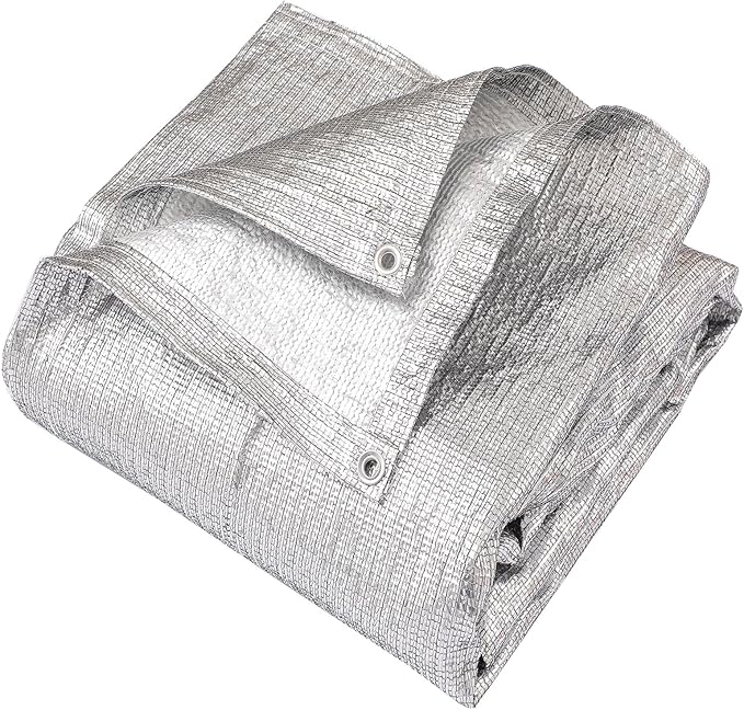 95% Sun Block Heavy Duty Aluminum Foil Shade Cloth with Grommets,10ft x 10ft, Mesh Sun Block Fabric Cover, Canopy, Privacy Screen for Outdoor Patio, Garden, Backyard, Silver