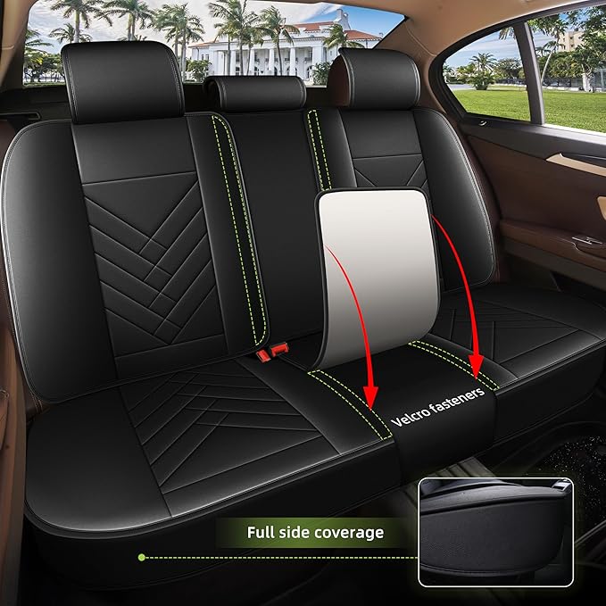 AOMSAZTO Car Seat Covers Full Set Fit for Nissan Juke 2011-2017 Waterproof Faux Leather Car Seat Cushions Automotive 5 Seat Covers Set（Black）