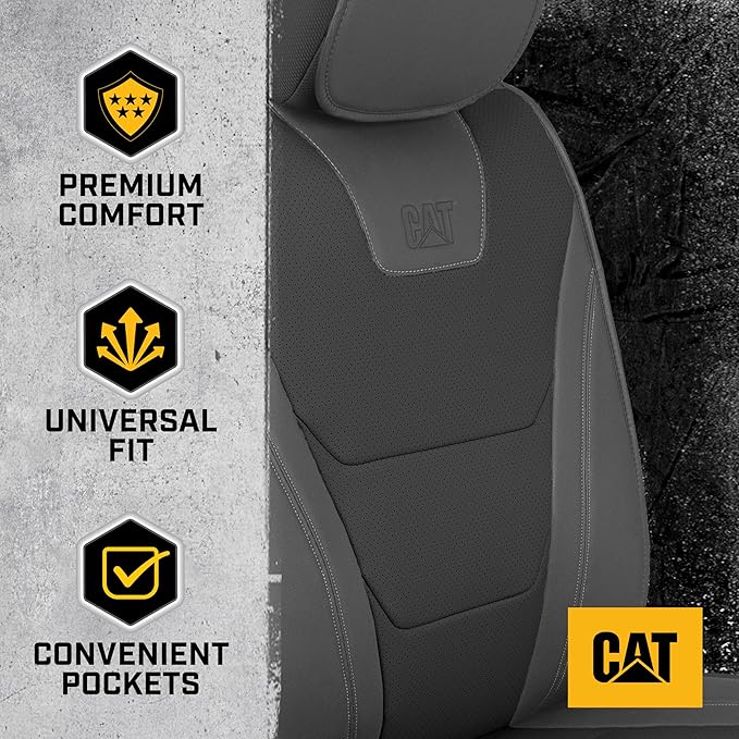 Cat® Edge Deluxe Car Seat Covers for Front Seats - Premium Two-Tone Faux Leather Seat Covers for Cars with Universal Fit, Rugged Automotive Seat Covers for Trucks, Interior Seat Covers for SUV